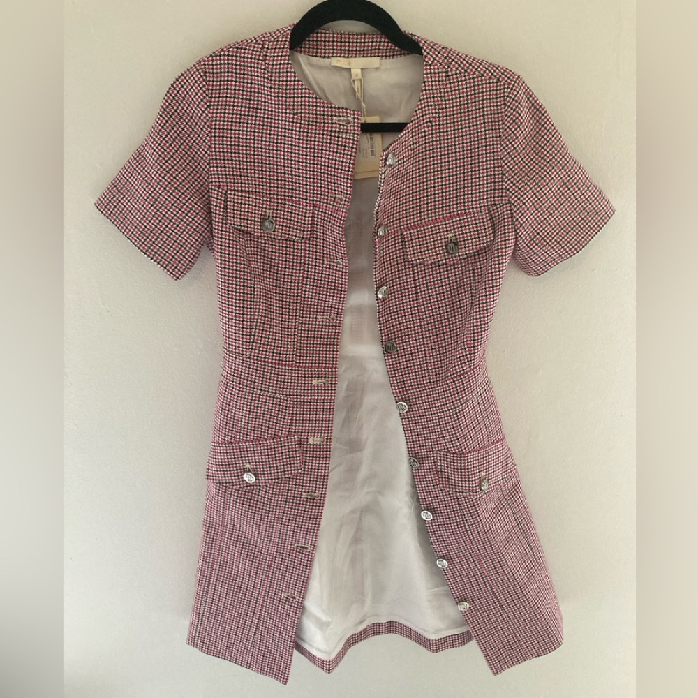 Elegant Houndstooth Pink/Black Tweed Dress- 36/XS/ Petite 0